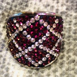 Stainless Steel magenta and clear crystal ring